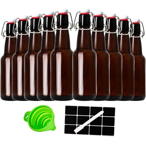 12oz Amber Glass Bottles with Flip Top Lids (10 Pack)
